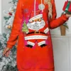 Women's Casual Dress Hoodie Dress Mini Dress Warm Fashion Outdoor Christmas Holiday Hoodie Print Santa Claus Loose Fit Red Blue Fuchsia S M L XL XXL
