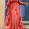 Women‘s Plus Size Curve Party Dress Solid Color V Neck Ruched 3/4 Length Sleeve Spring Fall Elegant Formal Prom Dress Maxi Long Dress Party Back To School Dress Homecoming Dress
