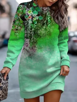 Women's Casual Dress Sweatshirt Dress Winter Dress Floral Print Crew Neck Mini Dress Fashion Streetwear Outdoor Daily Long Sleeve Loose Fit Yellow Pink Green Fall Winter S M L XL XXL -HANs Plus Size Style Shop txqlay1693907115375