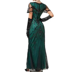 Women's Retro 1920s Sequin Dress Long Dress Maxi Dress Party Halloween Sequins Mesh Floral V Neck Short Sleeve Regular Fit Spring Fall 2023 Black Red XS S M L -HANs Plus Size Style Shop tzfcci1692857595445