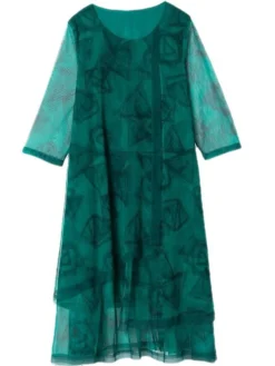 Women's Plus Size Curve Party Dress Cocktail Dress Wedding Guest Dress Midi Dress Green 3/4 Length Sleeve Geometric Mesh Spring Fall Winter Crew Neck Fashion Winter Dress Wedding Guest Vacation L XL -HANs Plus Size Style Shop tzvzai1692242628051