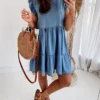 Women's Denim Dress Swing Dress Mini Dress Denim Fashion Casual Outdoor Daily Crew Neck Ruched Smocked Short Sleeve Summer Spring Fall 2023 Loose Fit Blue Plain S M L XL
