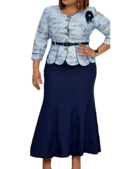 Women‘s Plus Size Curve Work Dress Tie Dye Crew Neck 3/4 Length Sleeve Spring Fall Fashion Elegant Mature Maxi Long Dress Office Work Dress -HANs Plus Size Style Shop uaziqq1671608639712