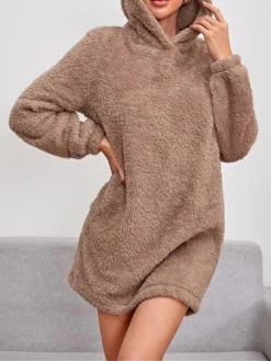 Women's Casual Dress Hoodie Dress Winter Dress Mini Dress Ruched Outdoor Street Daily Fashion Streetwear Hooded Long Sleeve 2023 Loose Fit Pink Khaki Gray Color S M L XL XXL Size -HANs Plus Size Style Shop ucqsck1694591786334