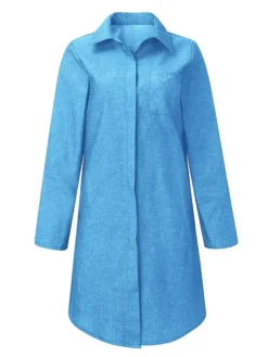 Women's Shirt Dress Casual Dress Shift Dress Midi Dress Outdoor Winter Dress Daily Polyester Basic Casual Shirt Collar Button Pocket Long Sleeve Winter Fall Spring 2023 Regular Fit Black Navy Blue -HANs Plus Size Style Shop udbucx1689733249355