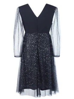 Women's Plus Size Curve Party Dress Cocktail Dress Swing Dress Maxi Dress Black Navy Blue Long Sleeve Polka Dot Mesh Spring Fall Winter V Neck Fashion Birthday Wedding Guest Vacation XL XXL -HANs Plus Size Style Shop udmbvz1692175624401