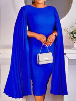 Women‘s Plus Size Curve Work Dress Solid Color Crew Neck Long Sleeve Spring Fall Work Formal Midi Dress Date Vacation Dress -HANs Plus Size Style Shop ufjeji1661221672923