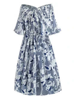 Women‘s Plus Size Curve Party Dress Shift Dress Semi Formal Dress Midi Dress Blue Short Sleeve Floral Ruffle Summer Spring Fall V Neck Fashion Wedding Guest Vacation Summer Dress 2023 -HANs Plus Size Style Shop ufqlbv1691399477504