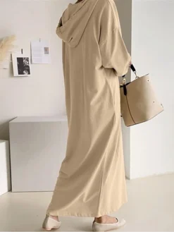 Women's Casual Dress Hoodie Dress Shift Dress Long Dress Maxi Dress Pocket Outdoor Daily Going Out Active Fashion Hooded Long Sleeve 2023 Loose Fit Black Khaki Gray Color S M L XL XXL Size -HANs Plus Size Style Shop ufuwms1693222779459