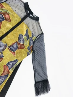 Women‘s Plus Size Curve Party Dress Cocktail Dress Wedding Guest Dress Midi Dress Yellow Long Sleeve Color Block Mesh Summer Spring Fall Stand Collar Fashion Wedding Guest Vacation Fall Dress 2023 -HANs Plus Size Style Shop ugsxjb1691564236146