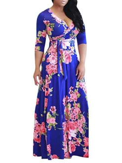 Women‘s Plus Size Curve Holiday Dress Floral V Neck Print Half Sleeve Fall Spring Casual Maxi Long Dress Casual Vacation Dress -HANs Plus Size Style Shop uhltmo1624869217770