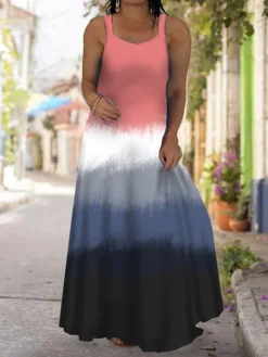 Women‘s Plus Size Curve Casual Dress Strap Dress Tie Dye Long Dress Maxi Dress Sleeveless Print Strap Fashion Outdoor Yellow Red Summer Spring L XL XXL 3XL 4XL -HANs Plus Size Style Shop uhsgdt1680078123656