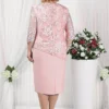 Women's Plus Size Party Dress Lace Dress Cocktail Dress Midi Dress Pink Blue Green 3/4 Length Sleeve Pure Color Lace Spring Fall Winter Crew Neck Fashion Winter Dress Wedding Guest Vacation 2023 L XL