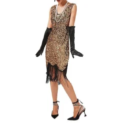 Women's Retro 1920s Fringe Dress Midi Dress Party Halloween Sequins Tassel Fringe Floral V Neck Sleeveless Regular Fit Spring Fall 2023 Black Pink XS S M L -HANs Plus Size Style Shop ujgurk1692612022090