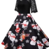 Women's Christmas Casual Dress Swing Dress Midi Dress Black Short Sleeve Santa Claus Snowman Snowflake Lace Winter Fall Crew Neck Vintage Elegant Casual 2022 S M L XL 2XL 3XL / Black Dress