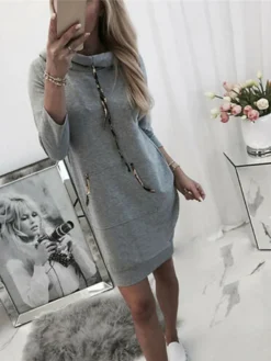 Women's Hoodie Dress Winter Dress A Line Dress Mini Dress White Pink Light Grey Long Sleeve Pure Color Pocket Spring Fall Winter Hooded Stylish Vacation Fall Dress Loose Fit 2023 S M L XL XXL 3XL -HANs Plus Size Style Shop ujwfat1656575602369