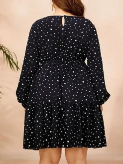 Women's Plus Size Party Dress Wedding Guest Dress Empire Waist Dresses Mini Dress Dark Blue Long Sleeve Polka Dot Print Spring Fall Winter Crew Neck Fashion Winter Dress Evening Party Wedding Guest -HANs Plus Size Style Shop ukjizr1693535278883