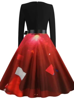 Women's Christmas Swing Dress Vintage Dress Midi Dress Green Blue Purple Long Sleeve Santa Claus Bow Winter Fall Autumn V Neck Fashion Daily Date 2022 S M L XL XXL 3XL -HANs Plus Size Style Shop ukzleb1667894686170