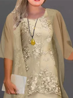 Women‘s Plus Size Curve Casual Dress Floral Crew Neck Lace Half Sleeve Spring Fall Casual Midi Dress Daily Holiday Dress -HANs Plus Size Style Shop ulfglg1663299472367