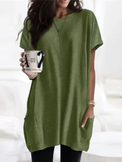 Women's Casual Dress T Shirt Dress Tee Dress Shift Dress Mini Dress Black White Pink Short Sleeve Pure Color Pocket Summer Spring Crew Neck Classic Loose Fit 2023 S M L XL XXL -HANs Plus Size Style Shop ulondr1670920576303