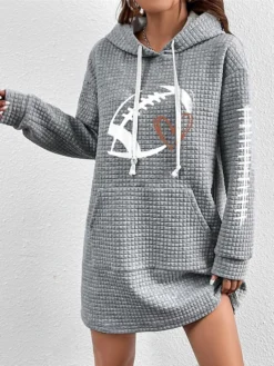 Women's Casual Dress Hoodie Dress Winter Dress Heart Football Pocket Print Hooded Mini Dress Fashion Streetwear Outdoor Daily Long Sleeve Loose Fit Gray Fall Winter S M L XL XXL