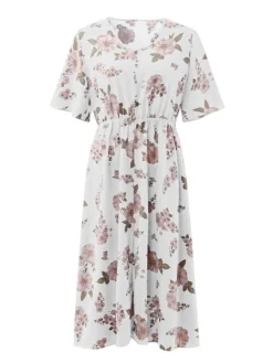 Women‘s Plus Size Curve Casual Dress A Line Dress Floral Dress Floral Midi Dress Short Sleeve Print V Neck Fashion Daily Black White Spring Summer L XL XXL 3XL -HANs Plus Size Style Shop umsbwg1672800359622