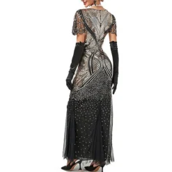 Women's Retro 1920s Sequin Dress Long Dress Maxi Dress Party Halloween Sequins Mesh Geometric V Neck Sleeveless Regular Fit Spring Fall 2023 Black Red XS S M L -HANs Plus Size Style Shop umsvjw1692616097170