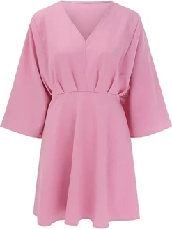 Women's Casual Dress Plain Dress Spring Dress Mini Dress Ruched Daily Date Going Out Fashion Basic V Neck Long Sleeve 2023 Loose Fit Black White Pink Color S M L XL Size -HANs Plus Size Style Shop uniwdj1692161496193