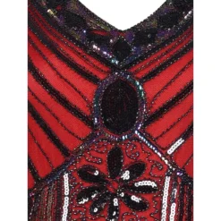 Women's Retro 1920s Fringe Dress Midi Dress Party Halloween Sequins Tassel Fringe Floral V Neck Sleeveless Regular Fit Spring Fall 2023 Black White S M L XL -HANs Plus Size Style Shop unyfqq1692610424200