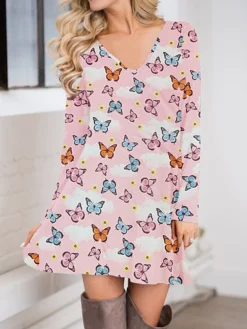 Women's Casual Dress Christmas Dress Sweatshirt Dress Butterfly Ugly Christmas Print Crew Neck Mini Dress Fashion Streetwear Christmas Street Long Sleeve Regular Fit Pink Red Fuchsia Fall Winter S M -HANs Plus Size Style Shop uofdhu1695888564183