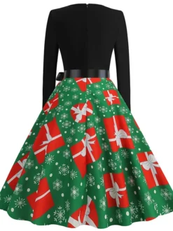 Women's Christmas Casual Dress Swing Dress Midi Dress Green Light Green Red Long Sleeve Santa Claus Elk Snowman Bow Print Winter Fall V Neck Vacation Vintage 2022 S M L XL XXL 3XL -HANs Plus Size Style Shop uofekt1666762311803