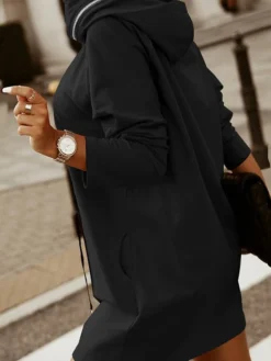 Women‘s Hoodie Dress Winter Dress Black Army Green Red Long Sleeve Pure Color Zipper Pocket Winter Fall Hooded Stylish Modern Mature Fall Dress 2022 S M L XL XXL 3XL 4XL 5XL -HANs Plus Size Style Shop uorest1664423546952