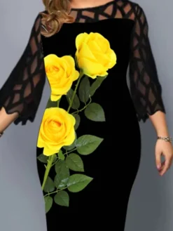 Women‘s Plus Size Curve Lace Dress Work Dress Sheath Dress Floral Midi Dress Long Sleeve Mesh Patchwork Crew Neck Fashion Outdoor Black Spring Summer L XL XXL 3XL 4XL -HANs Plus Size Style Shop upqrja1676978633701