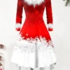 Women's Christmas Swing Dress Vintage Dress Midi Dress Green Silver Wine Red Brown White Long Sleeve Print Plus High Low Print Winter Fall V Neck Vintage Romantic Traditional 2022 S M L XL 2XL