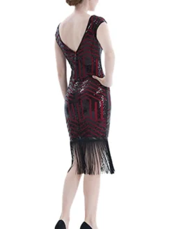 Women's Retro 1920s Fringe Dress Midi Dress Party Halloween Sequins Tassel Fringe Geometric V Neck Short Sleeve Regular Fit Spring Fall 2023 Silver Pink S M L XL -HANs Plus Size Style Shop urashn1693212357040