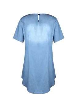 Women‘s Plus Size Curve Denim Dress Casual Dress Shift Dress Gradient Midi Dress Short Sleeve Crew Neck Fashion Daily Black Blue Summer Spring L XL XXL 3XL -HANs Plus Size Style Shop urnrvv1677490627346