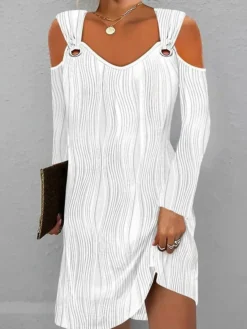 Women's Casual Dress White Dress Summer Dress Mini Dress Cold Shoulder Daily Date Going Out Fashion Basic Strap Long Sleeve 2023 Regular Fit Black White Color S M L XL Size