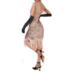 Women's Retro 1920s Fringe Dress Midi Dress Party Halloween Sequins Tassel Fringe Floral V Neck Sleeveless Regular Fit Spring Fall 2023 Black Pink XS S M L -HANs Plus Size Style Shop utejbb1692612021314