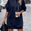 Women's Casual Dress Hoodie Dress Winter Dress Mini Dress Pocket Daily Date Going Out Active Fashion Hooded Long Sleeve 2023 Loose Fit Black Wine Navy Blue Color S M L XL XXL Size