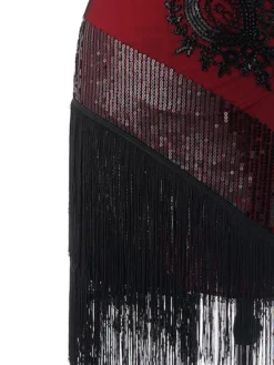 Women's Retro 1920s Fringe Dress Midi Dress Party Halloween Sequins Tassel Fringe Floral Spaghetti Strap Sleeveless Regular Fit Spring Fall 2023 Silver Red S M L XL -HANs Plus Size Style Shop uujpge1693206902476