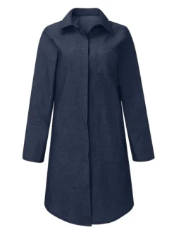Women's Shirt Dress Casual Dress Shift Dress Midi Dress Outdoor Winter Dress Daily Polyester Basic Casual Shirt Collar Button Pocket Long Sleeve Winter Fall Spring 2023 Regular Fit Black Navy Blue -HANs Plus Size Style Shop uuxkwt1673937506258