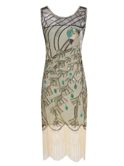 Women's Retro 1920s Fringe Dress Midi Dress Party Holiday Sequins Tassel Fringe Animal Crewneck Sleeveless Regular Fit Spring Fall 2023 Black Red S M L XL -HANs Plus Size Style Shop uvkmcy1693533790198