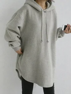 Women's Casual Dress Hoodie Dress Mini Dress Daily Casual Outdoor Vacation Going Out Hoodie Pocket Pure Color Regular Fit Black Blue Gray S M L XL XXL -HANs Plus Size Style Shop uvwbhw1695027786073