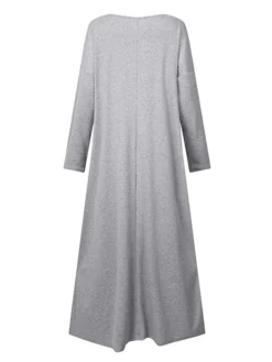 Women‘s Plus Size Casual Dress Caftan Dress Solid Color V Neck Long Sleeve Winter Fall Basic Casual Maxi Long Dress Daily Vacation Dress -HANs Plus Size Style Shop uwspwy1666342641432