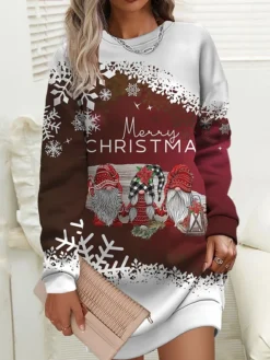 Women‘s Christmas Casual Dress Sweatshirt Dress Mini Dress Warm Fashion Outdoor Holiday Crew Neck Print Snowman Tree Loose Fit Black White Burgundy S M L XL XXL -HANs Plus Size Style Shop uwvejo1694166431509