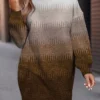 Women's Casual Dress Sweatshirt Dress Winter Dress Geometric Color Block Print Crew Neck Mini Dress Fashion Streetwear Outdoor Daily Long Sleeve Loose Fit White Brown Fall Winter S M L XL XXL