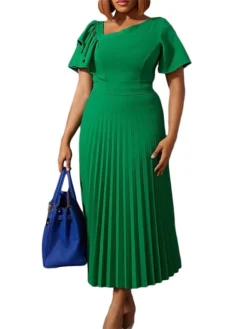Women‘s Plus Size Curve Party Dress Solid Color V Neck Ruched Short Sleeve Fall Spring Work Prom Dress Maxi Long Dress Party Holiday Dress Ruffle -HANs Plus Size Style Shop uxussc1648636993242