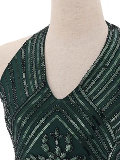 Women's Retro 1920s Sequin Dress Mini Dress Party Halloween Sequins Patchwork Floral Halter Neck Sleeveless Regular Fit Spring Fall 2023 Black Green S M L XL -HANs Plus Size Style Shop uycrta1693212155749