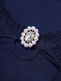 Women‘s Plus Size Curve Work Dress Chiffon Dress Swing Dress Solid Color Long Dress Maxi Dress 3/4 Length Sleeve Lace Layered V Neck Fashion Outdoor Wine Dark Blue Summer Spring L XL XXL 3XL 4XL -HANs Plus Size Style Shop uyddnj1681974991145