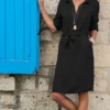 Women's Shirt Dress Casual Dress Shift Dress Midi Dress Outdoor Office Business Polyester Classic Modern Shirt Collar Button Pocket 3/4 Length Sleeve Summer Spring 2023 Loose Fit ArmyGreen Black